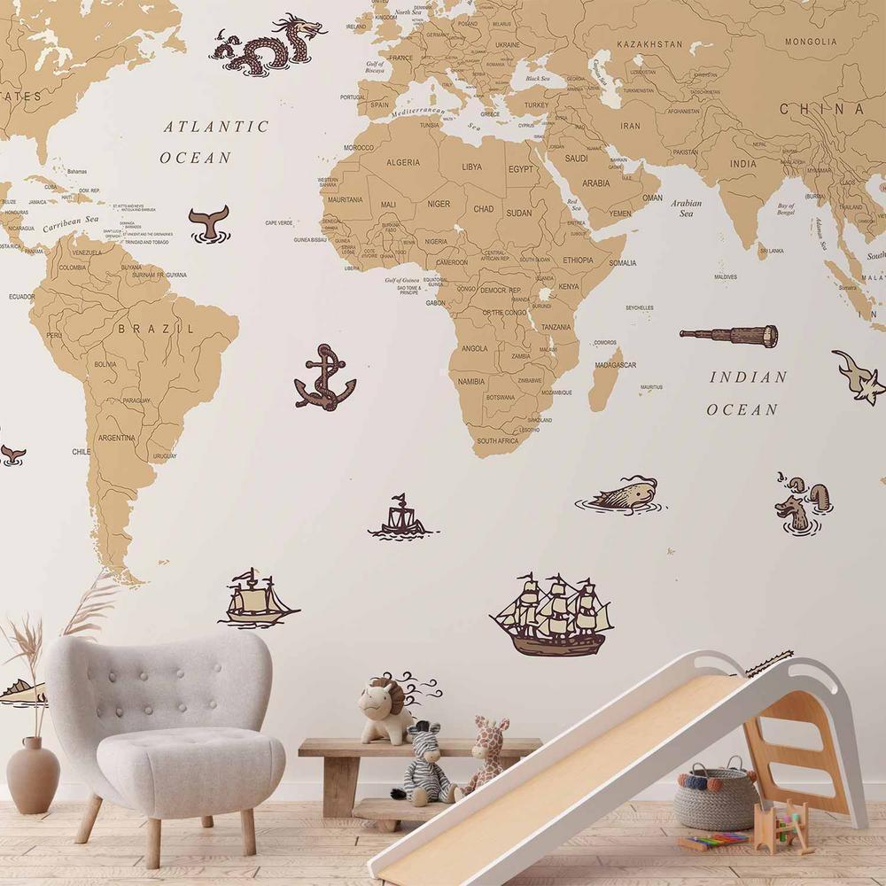 Wall Mural - Sea Wolf Map - Countries With Pirate Illustrations