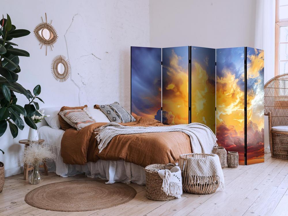 Room Divider - Beautiful Sunset - Clouds in Warm Tones- A 5 Panel Folding Screen For Living rooms, bedrooms or home office, decorative folding screen made with wood and canvas