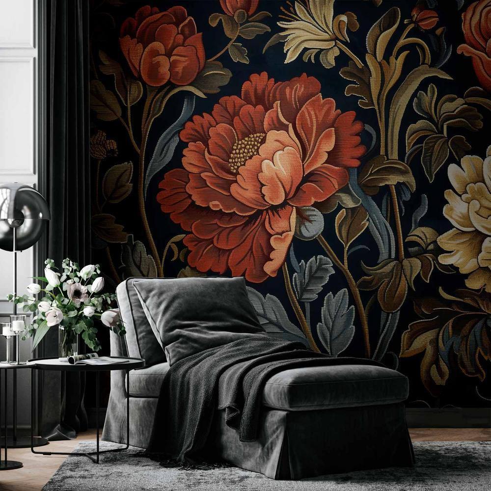 Wall Mural - Tapestry Large Flowers Retro Floral Motif in Kilim Style