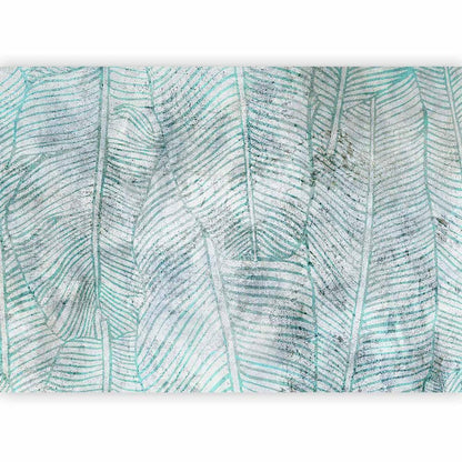 Papier peint - Feuilles de bananier - motif végétal nature linéaire bleue avec motif