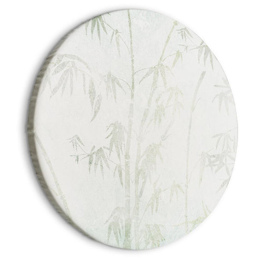 Circle shape wall decoration with printed design - Round Canvas Print - Bamboo forest - Delicate bamboo jungle in pastel colors of celadon and green on a light background/Jungle in Asia - ArtfulPrivacy