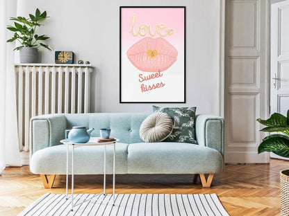 Typography Framed Art Print - Pink Kisses-artwork for wall with acrylic glass protection