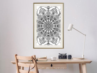 Black and White Framed Poster - Colour Your Own Mandala I-artwork for wall with acrylic glass protection