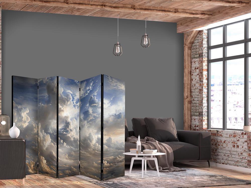 Room Divider - Golden Reflections on Clouds Foreshadowing Dusk- A 5 Panel Folding Screen For Living rooms, bedrooms or home office, decorative folding screen made with wood and canvas