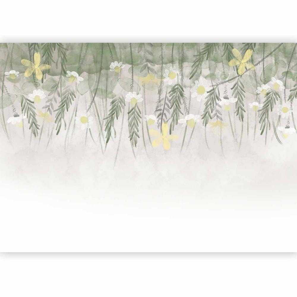 Papier peint - Herbier domestique - motif floral subtil avec des fleurs dans un style aquarelle