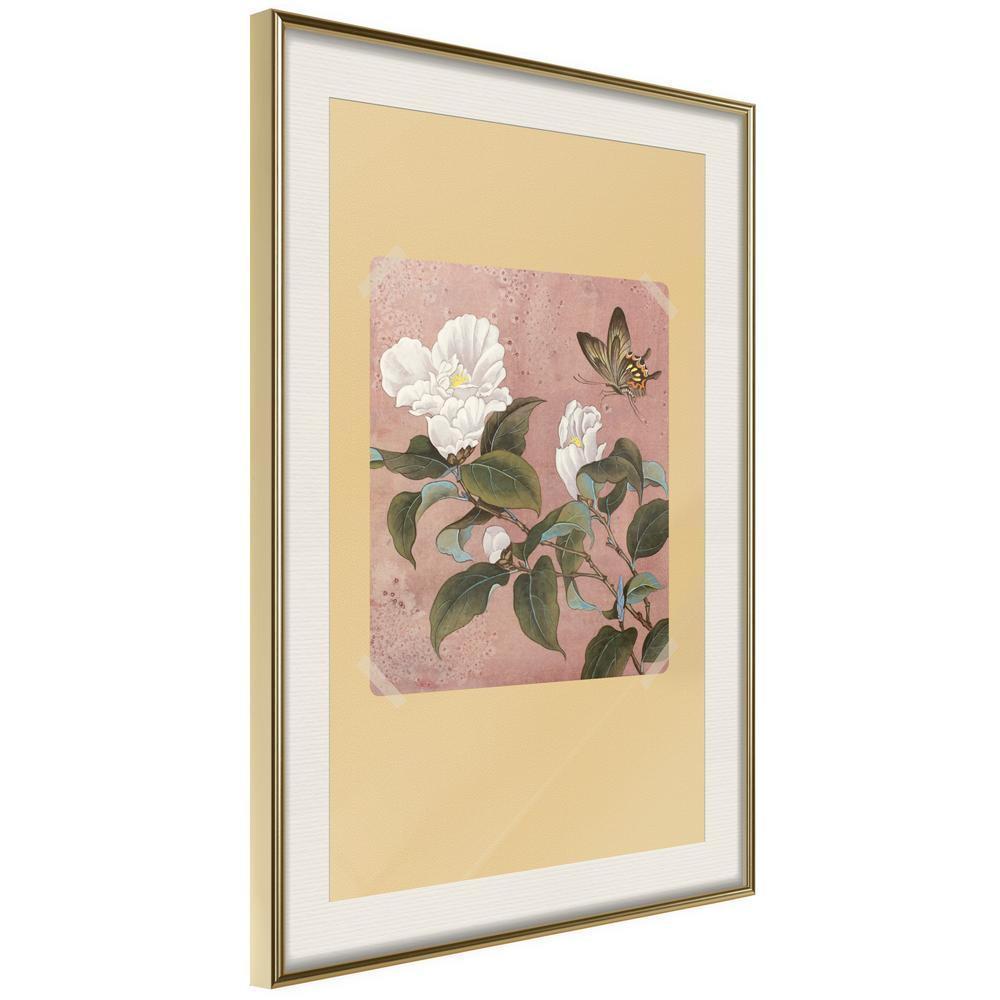 Botanical Wall Art - Rhododendron and Butterfly-artwork for wall with acrylic glass protection