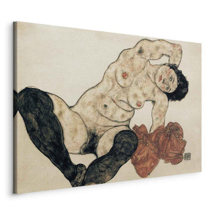 Canvas Print - Liegender Akt mit gelbem Handtuch (Egon Schiele)