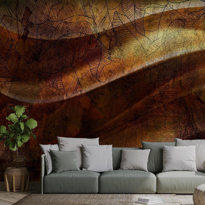 Wall Mural - Liquid gold - abstract wavy composition with leaf patterns