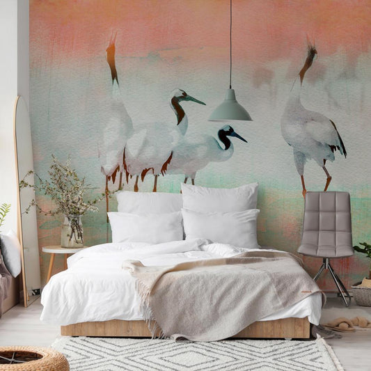 Wall Mural - Cranes in Pastels-Wall Murals-ArtfulPrivacy