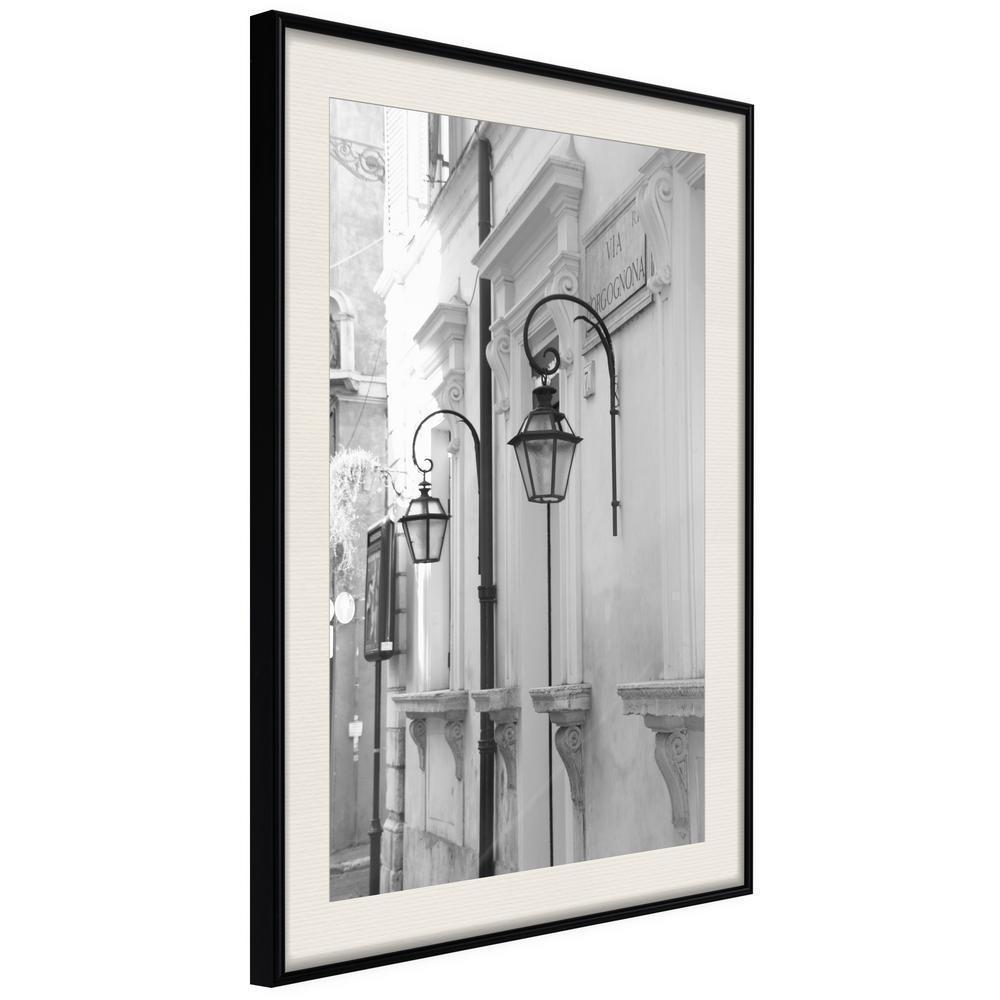 Black and White Framed Poster - Old Town's Charm-artwork for wall with acrylic glass protection