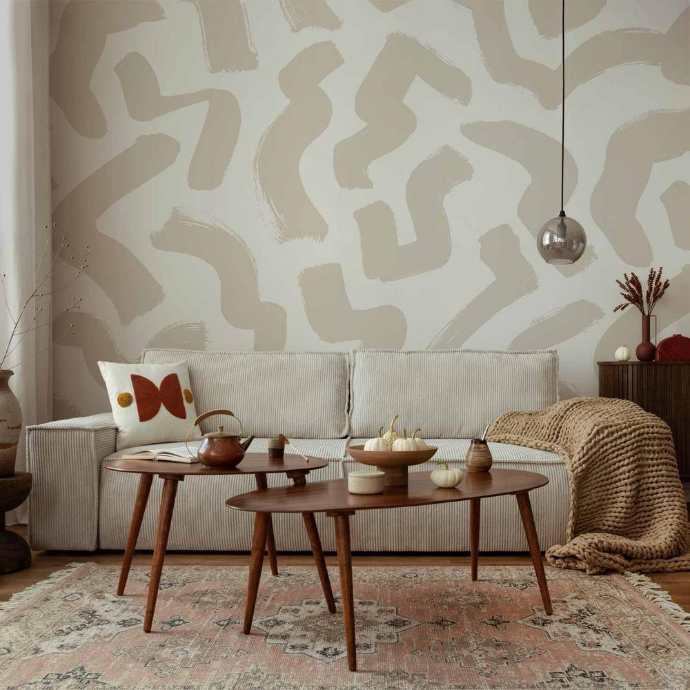 Wall Mural - Abstract composition - beige patterns in shapes on a white background