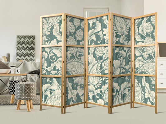 Shoji room Divider - Japanese Room Divider - Sage Green Flourishes - ArtfulPrivacy