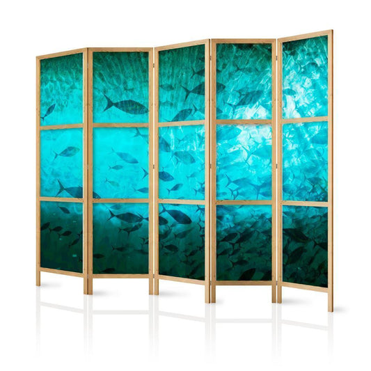 Japanese Room Divider - Underwater Paradise - Numerous Schools of Fish in a Beautiful Turquoise-Blue Depth Illuminated by the Sunlight