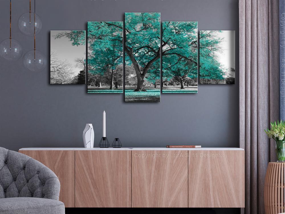 Canvas Print - Autumn in the Park (5 Parts) Wide Turquoise-ArtfulPrivacy-Wall Art Collection