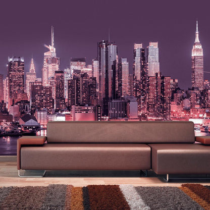 Wall Mural - Purple night over Manhattan - cityscape of New York architecture-Wall Murals-ArtfulPrivacy