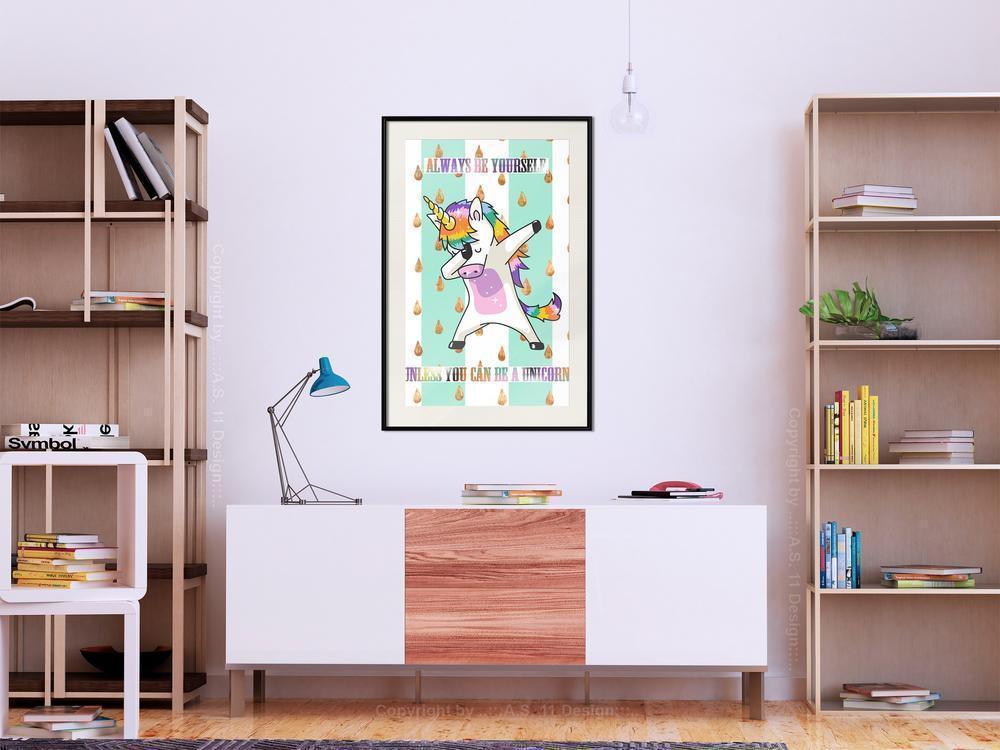 Nursery Room Wall Frame - Dabbing Unicorn-artwork for wall with acrylic glass protection
