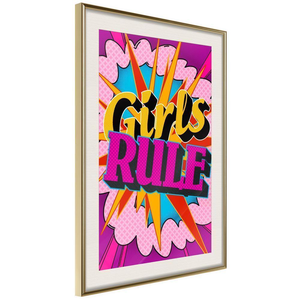 Nursery Room Wall Frame - Girls Rule (Colour)-artwork for wall with acrylic glass protection