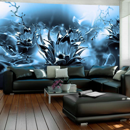 Wall Mural - Oily Flower (Blue)-Wall Murals-ArtfulPrivacy