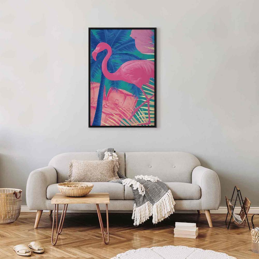 Canvas Print - Pink Flamingo - Abstract Flamingo Against Palms and Ice Cubes