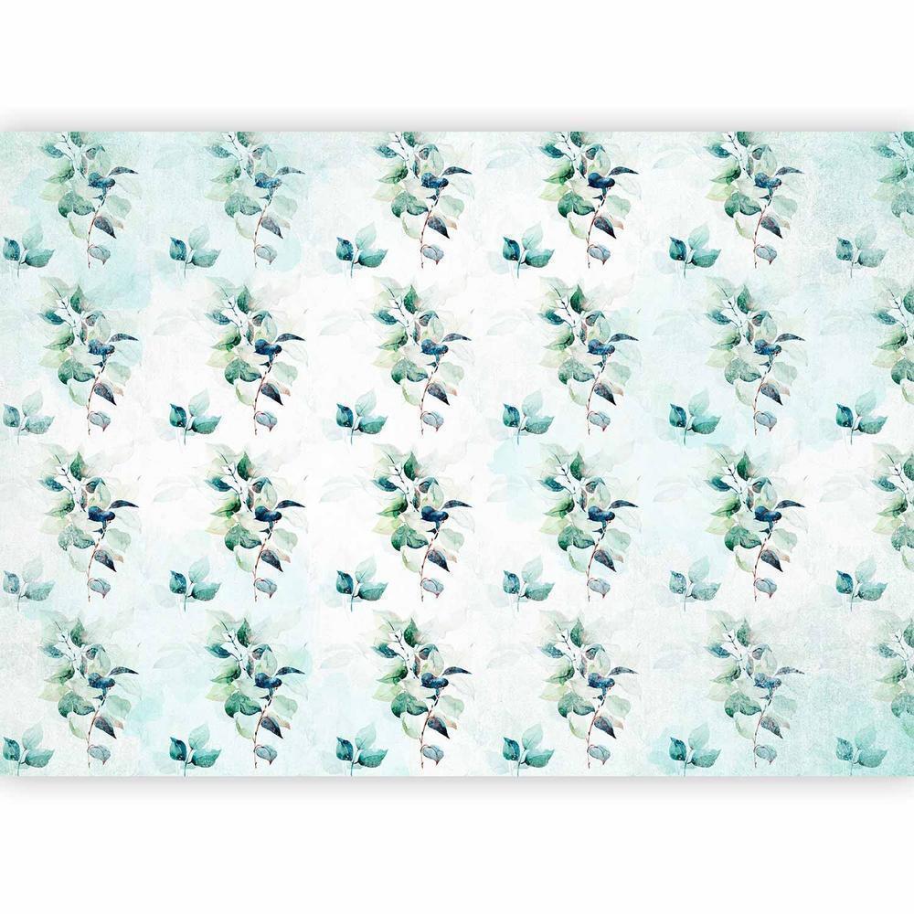 Wall Mural - Mint nature - uniform pattern in floral motif with green leaves