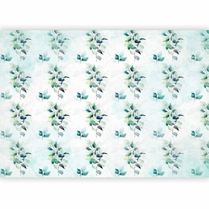 Wall Mural - Mint nature - uniform pattern in floral motif with green leaves