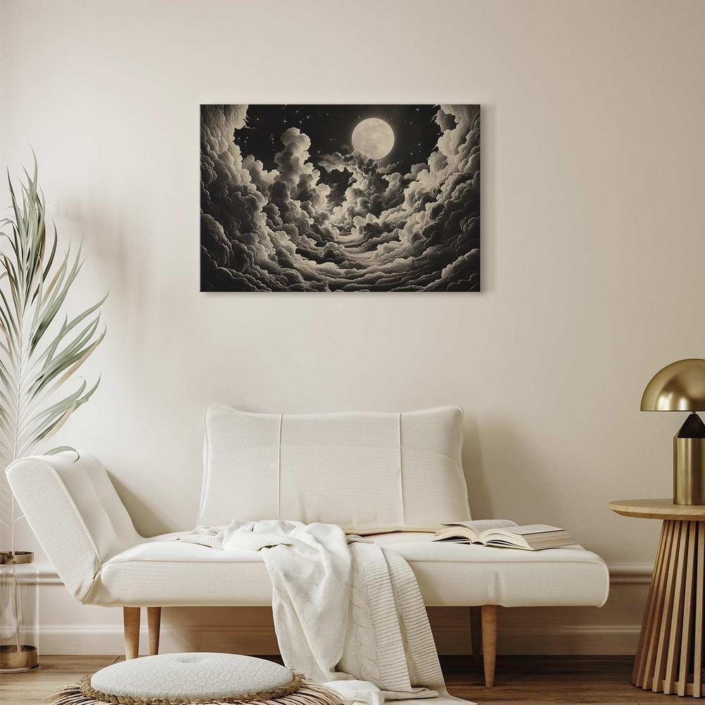 Impression sur toile - La lune et les étoiles chantent parmi les grands nuages