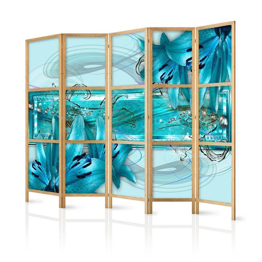 Japanese Room Divider - Lilies in Pale Blue II