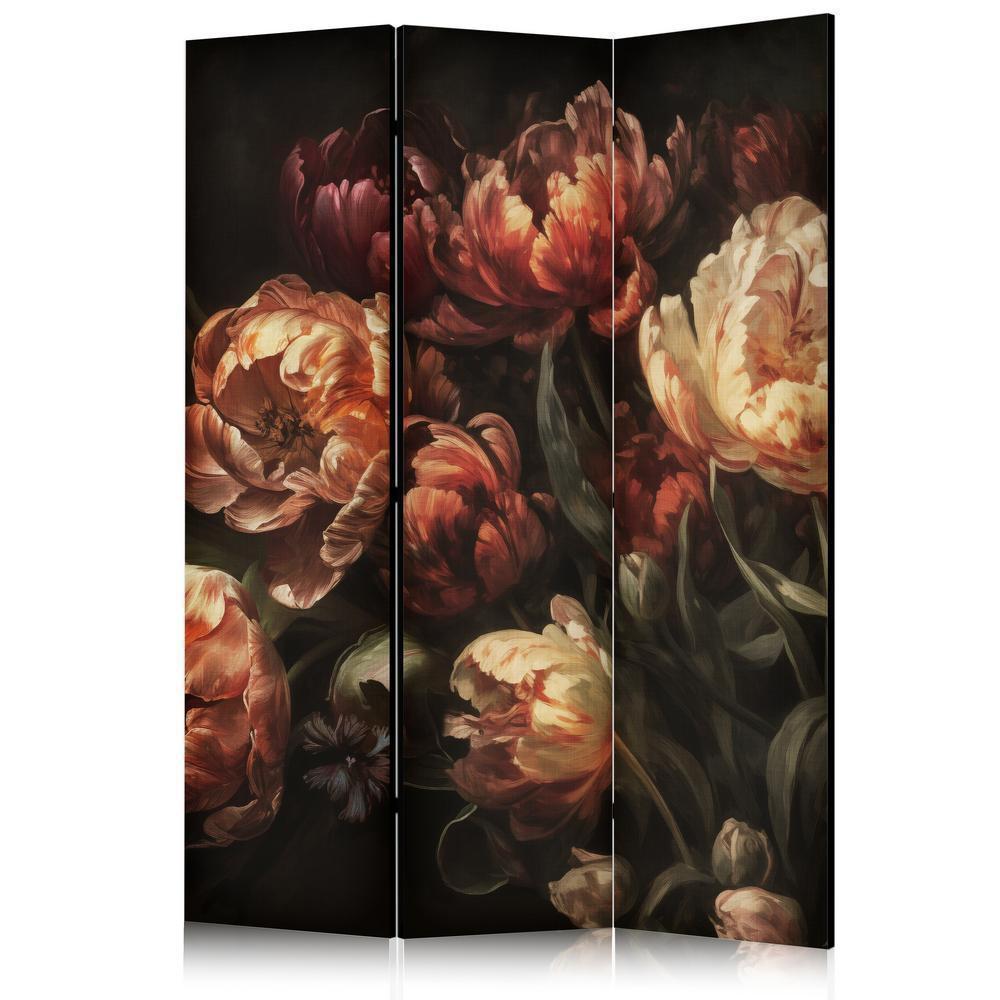 Room Divider - Magnificent Tulips - Bouquet of Flowers in Red and White on a Black Background