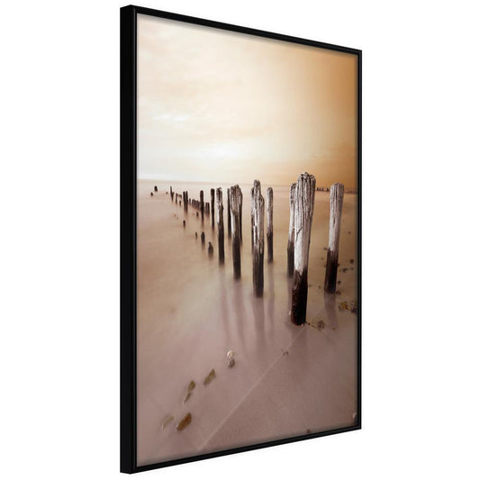 Autumn Framed Poster - Breakwater in Sepia-artwork for wall with acrylic glass protection