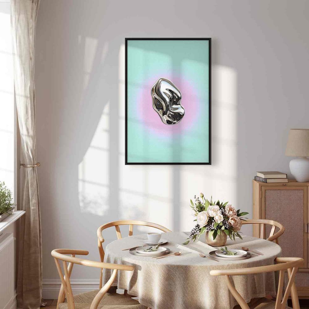 Canvas Print - Metallic Form - Abstract Sculpture on a Mint Background with a Purple Halo