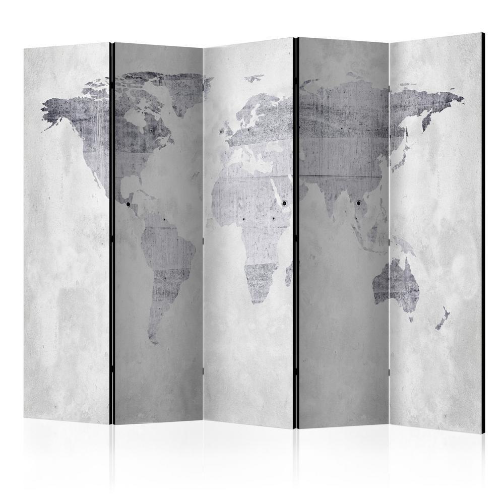 Room Divider - Concrete Map- A 5 Panel Folding Screen For Living rooms, bedrooms or home office, decorative folding screen made with wood and canvas