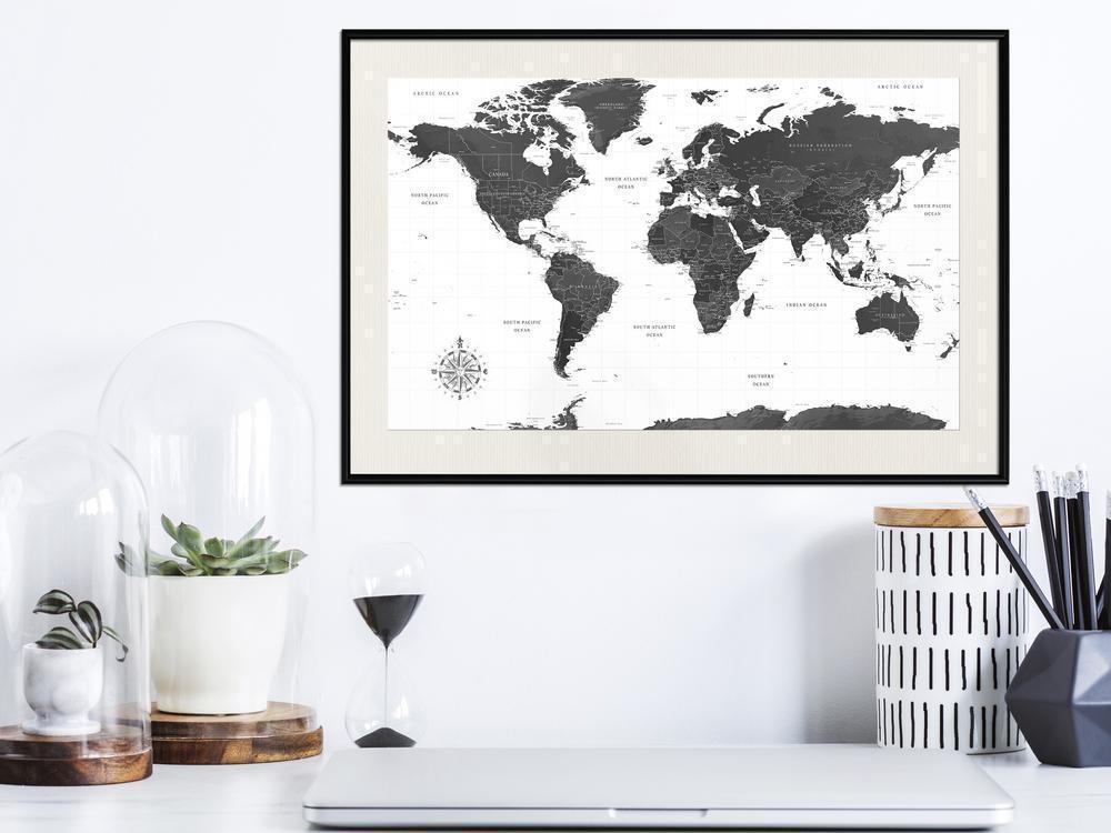 Wall Art Framed - The World in Black and White-artwork for wall with acrylic glass protection