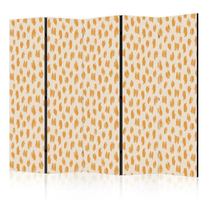 Room Divider - Drawn Pattern in Spots and Dots - in Shades of Orange and Ecru