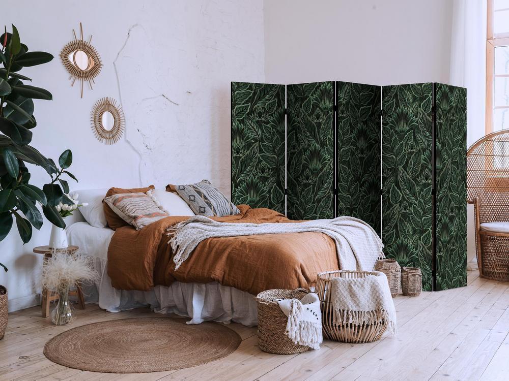 Room Divider - Dense Vegetation - Botanical Patterns in Illustrative Style Green- A 5 Panel Folding Screen For Living rooms, bedrooms or home office, decorative folding screen made with wood and canvas