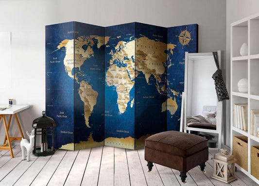 Decorative partition-Room Divider - The Dark Blue Depths-Folding Screen Wall Panel by ArtfulPrivacy