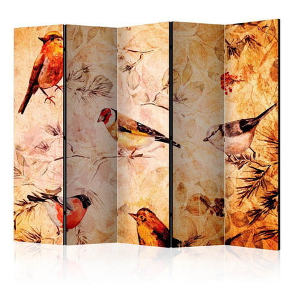 Room Divider - Birds- A 5 Panel Folding Screen For Living rooms, bedrooms or home office, decorative folding screen made with wood and canvas