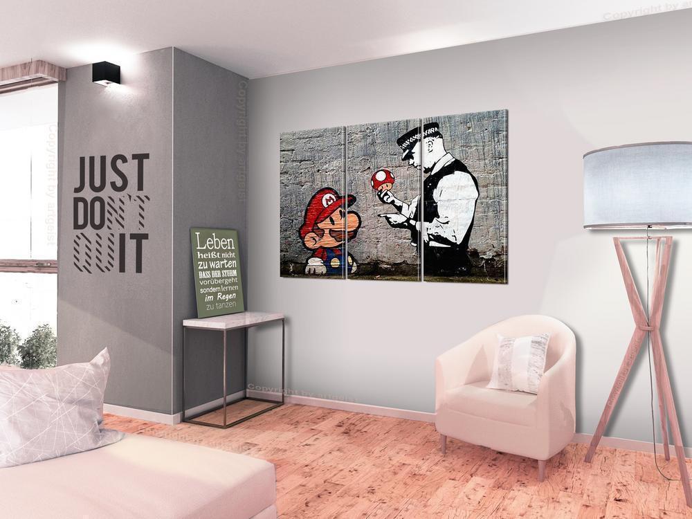 Canvas Print - Super Mario Mushroom Cop by Banksy-ArtfulPrivacy-Wall Art Collection