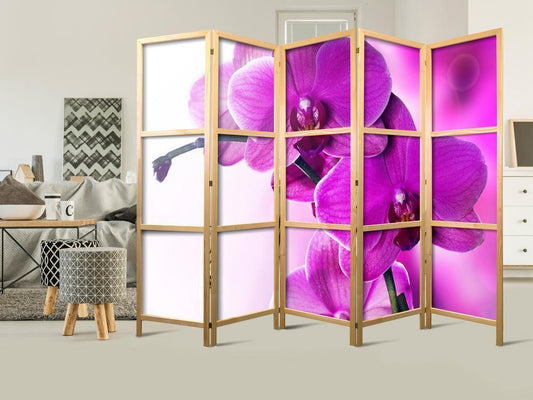 Shoji room Divider - Japanese Room Divider - Violet Orchids II - ArtfulPrivacy