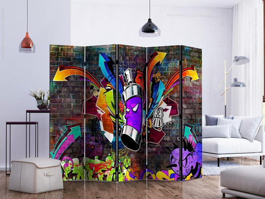 Decorative partition-Room Divider - Graffiti: Colourful attack II-Folding Screen Wall Panel by ArtfulPrivacy