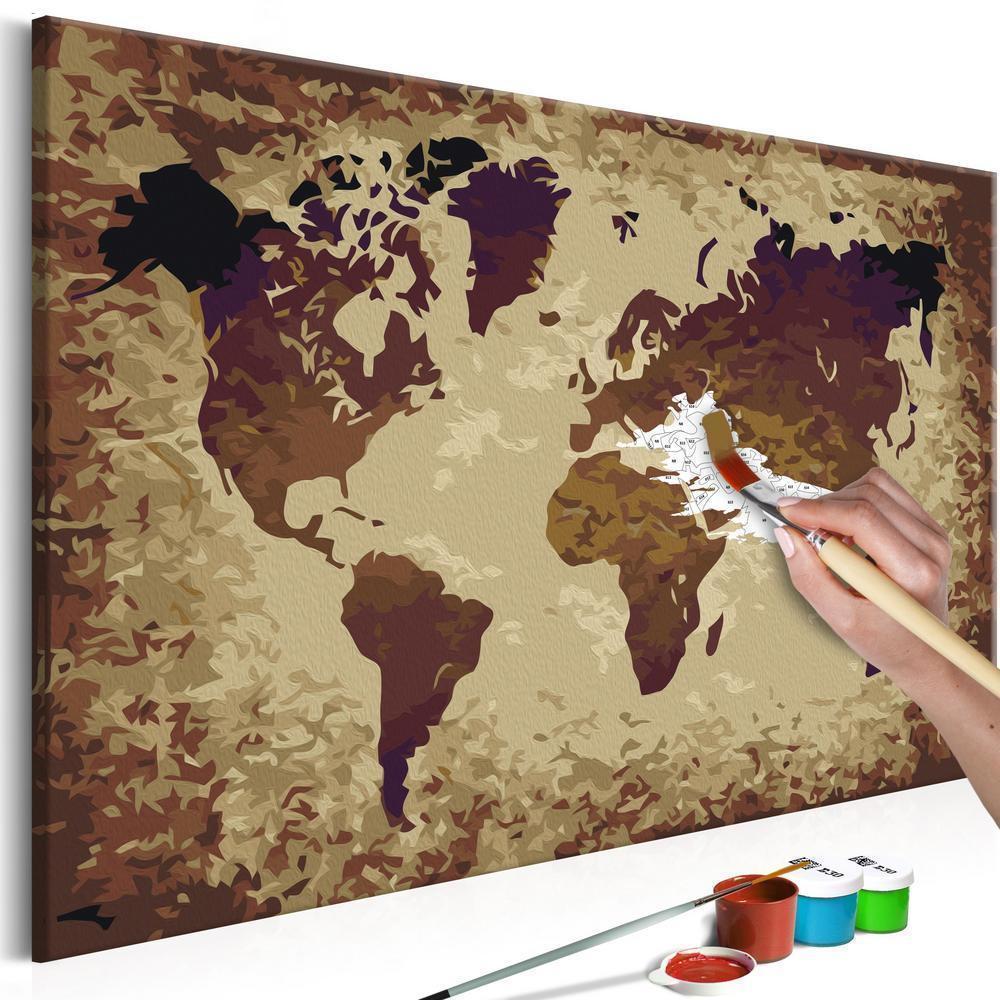 Start learning Painting - Paint By Numbers Kit - World Map (Brown Colours) - new hobby