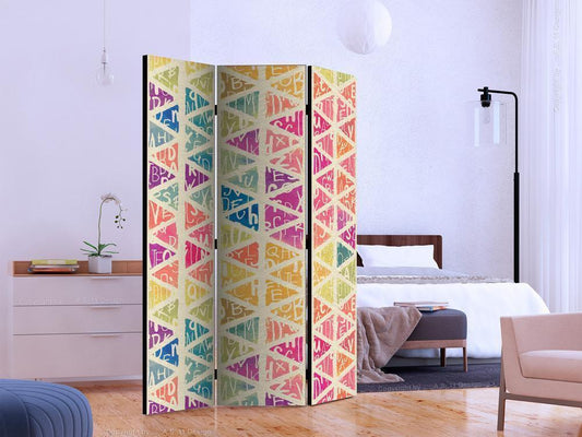 Decorative partition-Room Divider - Letters nad Triangles-Folding Screen Wall Panel by ArtfulPrivacy