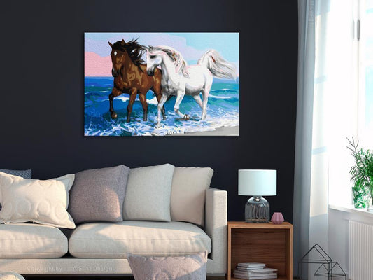 Start learning Painting - Paint By Numbers Kit - Horses at the Seaside - new hobby