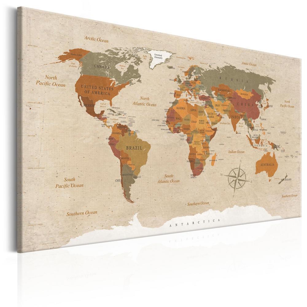 Canvas Print - World Map: Beige Chic-ArtfulPrivacy-Wall Art Collection