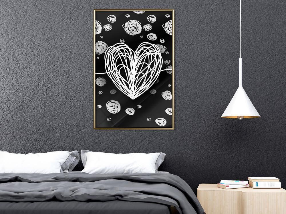 Black and White Framed Poster - Entangled Heart-artwork for wall with acrylic glass protection