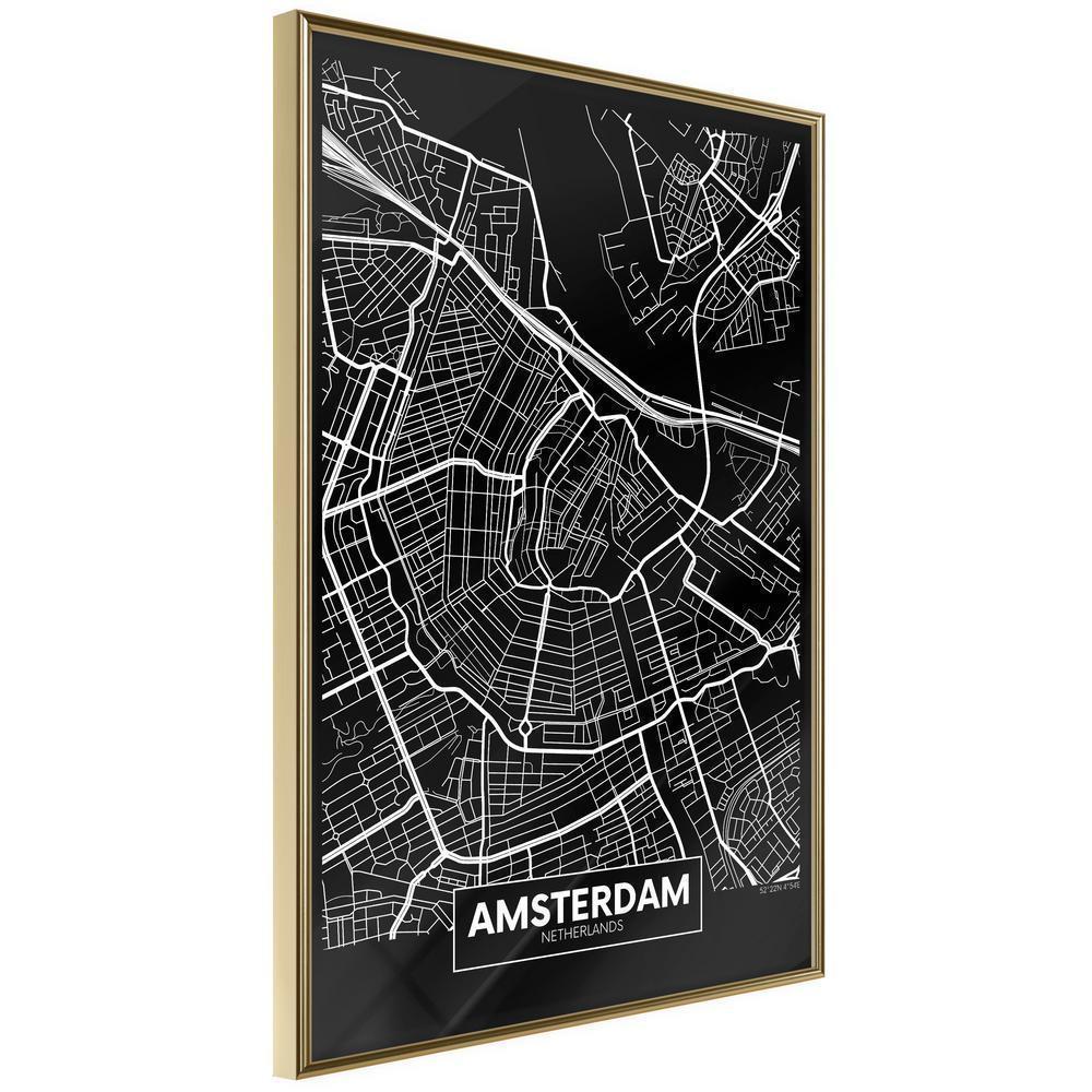 Wall Art Framed - City Map: Amsterdam (Dark)-artwork for wall with acrylic glass protection