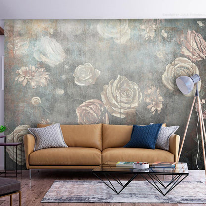 Wall Mural - Misty nature - muted rose flowers on a background in grey tones-Wall Murals-ArtfulPrivacy