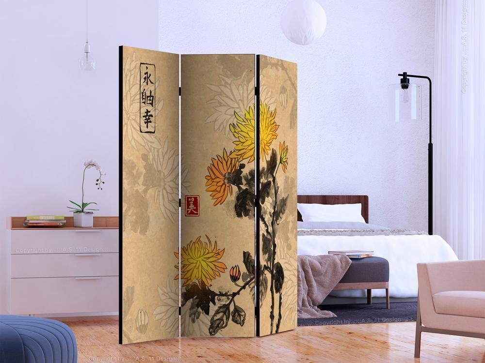 Decorative partition-Room Divider - Chrysanthemums-Folding Screen Wall Panel by ArtfulPrivacy