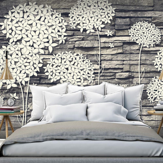 Wall Mural - Stones Flowers-Wall Murals-ArtfulPrivacy