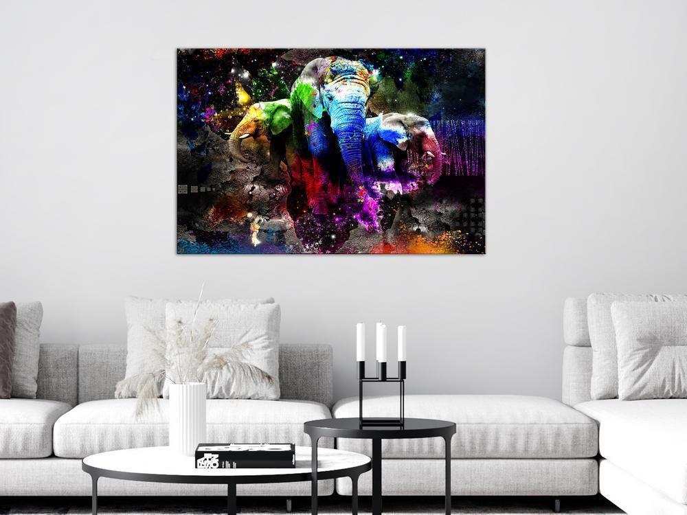 Canvas Print - Colorful Elephants (1 Part) Wide-ArtfulPrivacy-Wall Art Collection