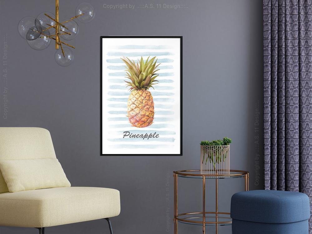 Botanical Wall Art - Pineapple on Striped Background-artwork for wall with acrylic glass protection